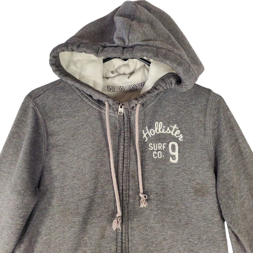 Hollister Surf Co 9 Full Zip Hoodie Gray Sherpa Lined Hood Women Large